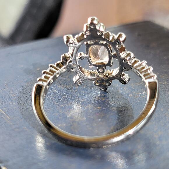 Elegant Rhodium Plated Simulated Champagne Gemstone Ring, Size 10 - Picture 7 of 9